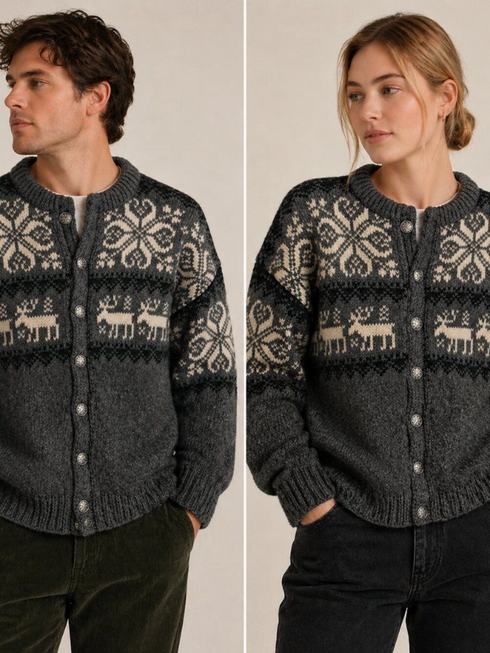 VTG Saga Knit Pure New Wool Sweater Unisex Hand knitted Made in Norway cardigan